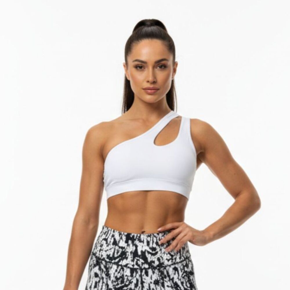 Savvi White 1 Shoulder Cropped Athletic Sport Bra Top NEW S